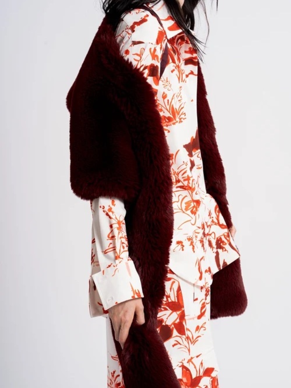 Sies Marjan Burgundy Red Women's Shawl Faux Fur
